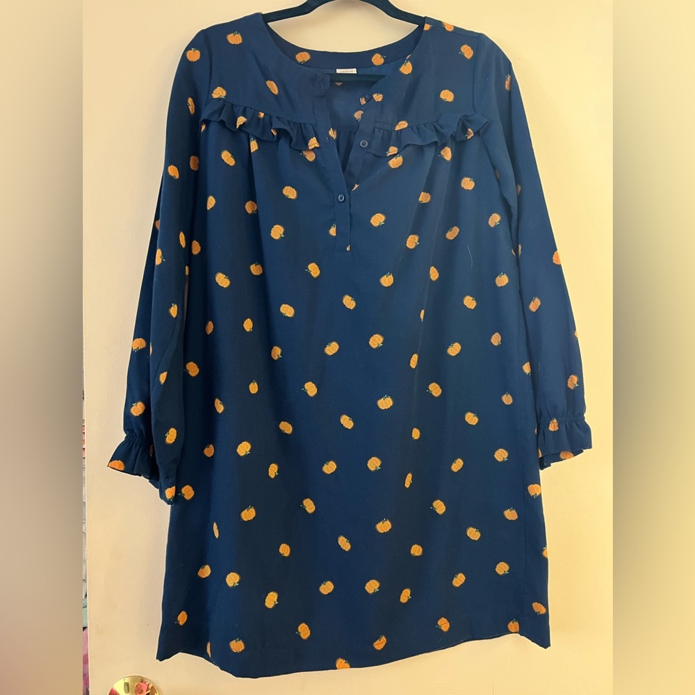 Crewcuts Blue Dress with Orange Pumpkins